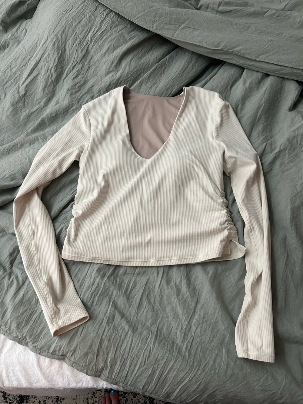 lululemon athletica Cream Ribbed V-Neck Long Sleeve Top